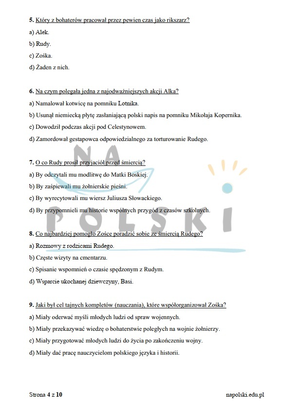 "Kamienie na szaniec" - sprawdzian ze znajomości lektury | Na Polski